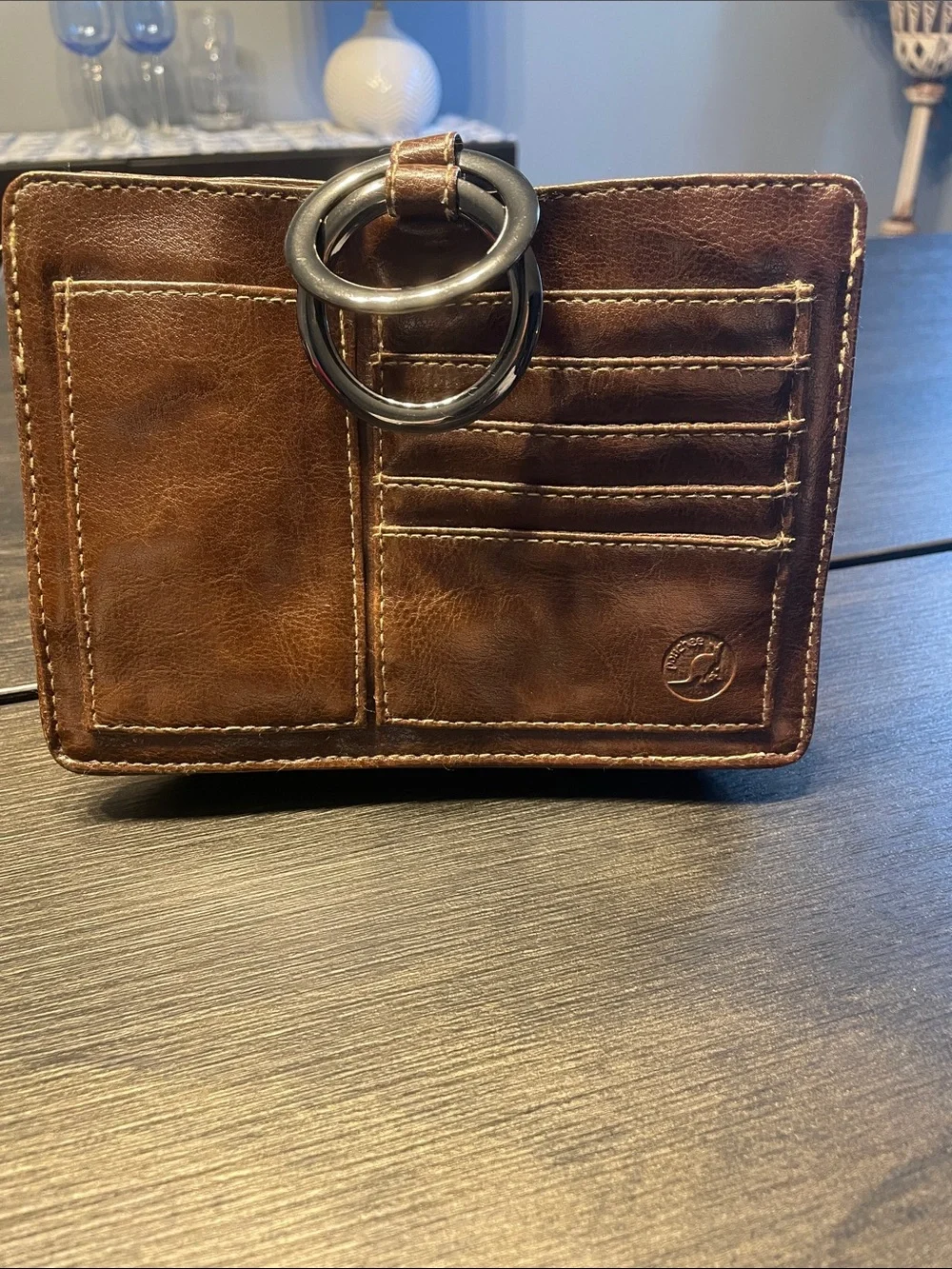 Pouchee Brand Leather Key & Card Holder - Brown Purse Organizer